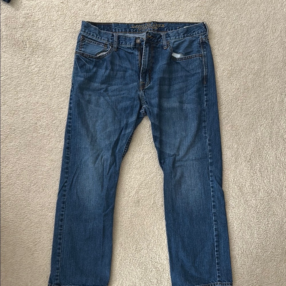 American Eagle Outfitters Blue Straight Jeans with Worn-In Look